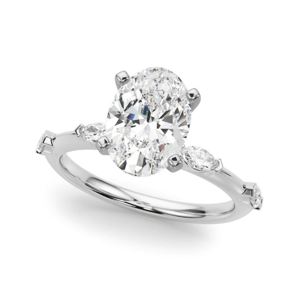 Sculpted Sidestone Marquise Diamond Engagement Ring — 9K/18K Gold & Platinum