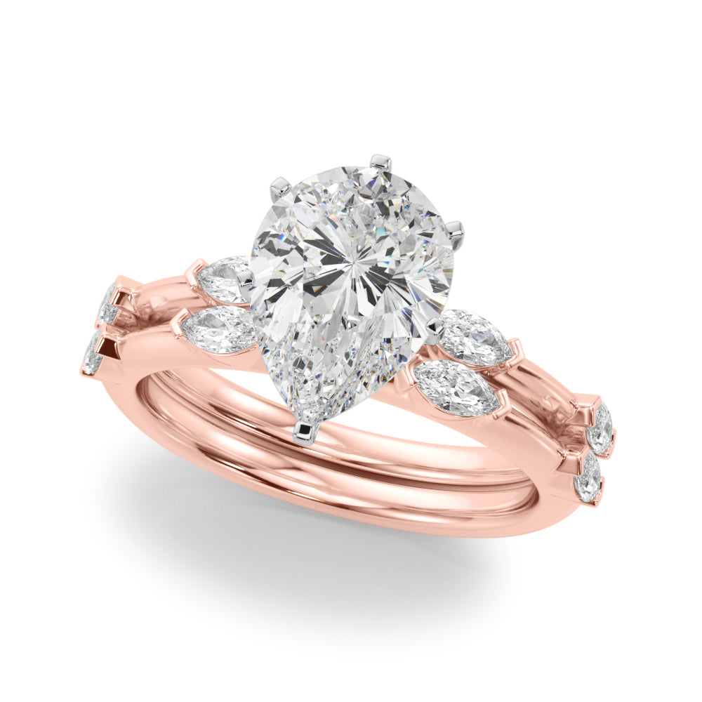 Sculpted Sidestone Marquise Diamond Engagement Ring — 9K/18K Gold & Platinum