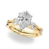 Sculpted Sidestone Marquise Diamond Engagement Ring — 9K/18K Gold & Platinum