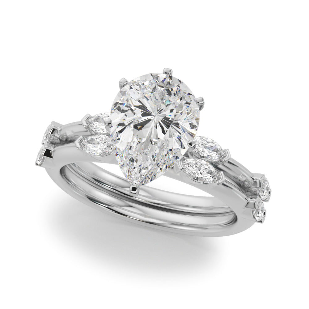 Sculpted Sidestone Marquise Diamond Engagement Ring — 9K/18K Gold & Platinum