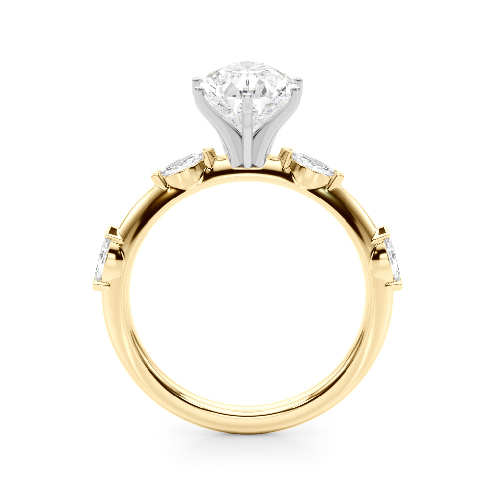 Sculpted Sidestone Marquise Diamond Engagement Ring — 9K/18K Gold & Platinum