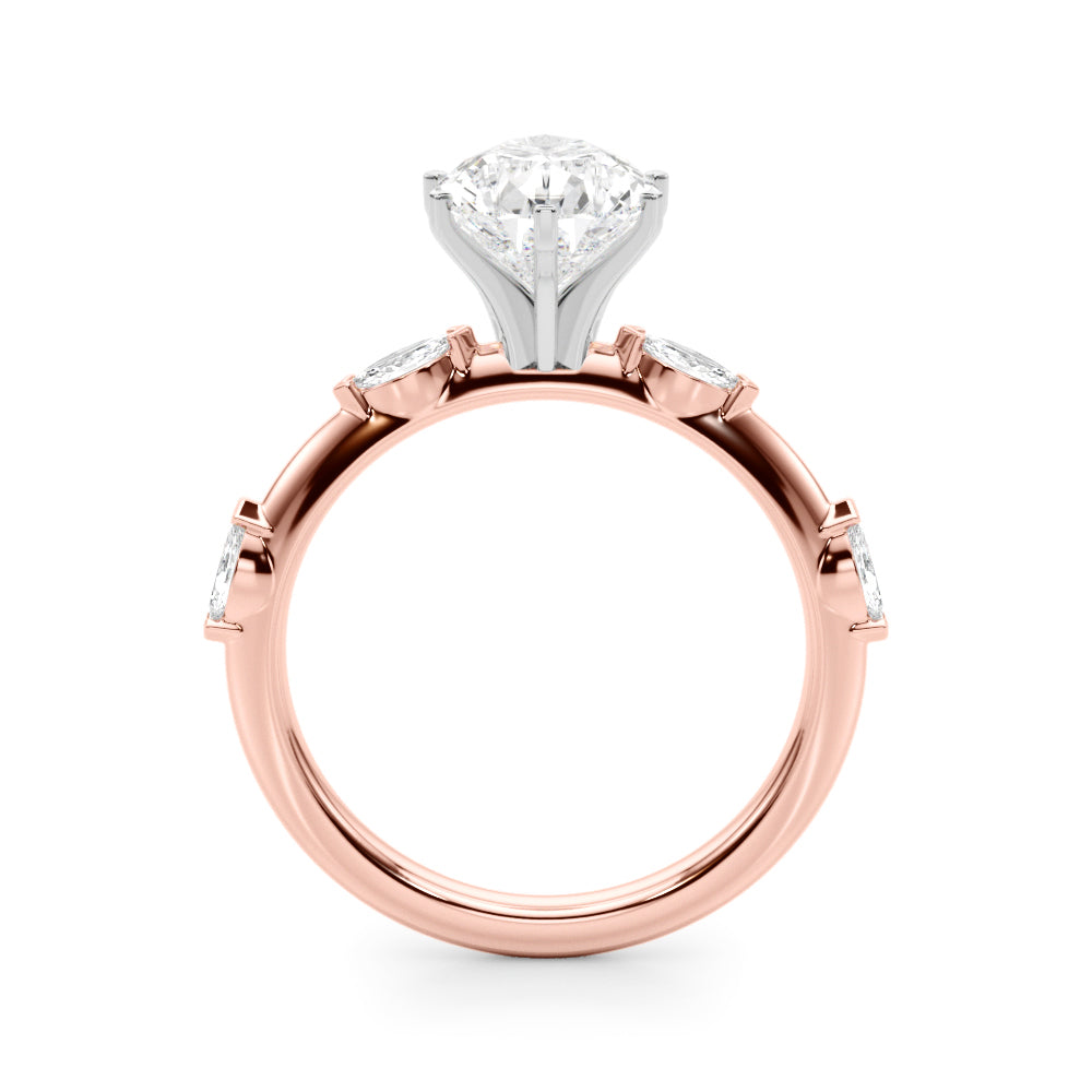 Sculpted Sidestone Marquise Diamond Engagement Ring — 9K/18K Gold & Platinum