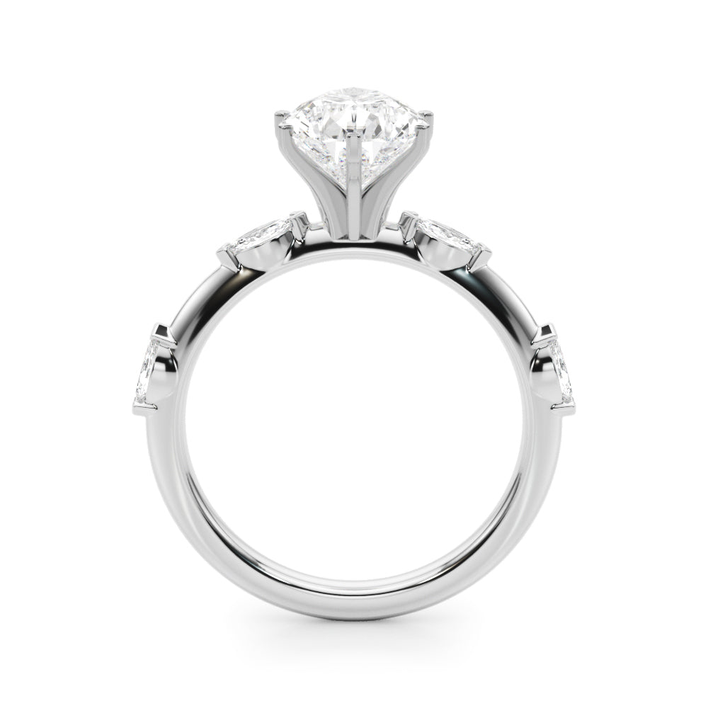 Sculpted Sidestone Marquise Diamond Engagement Ring — 9K/18K Gold & Platinum