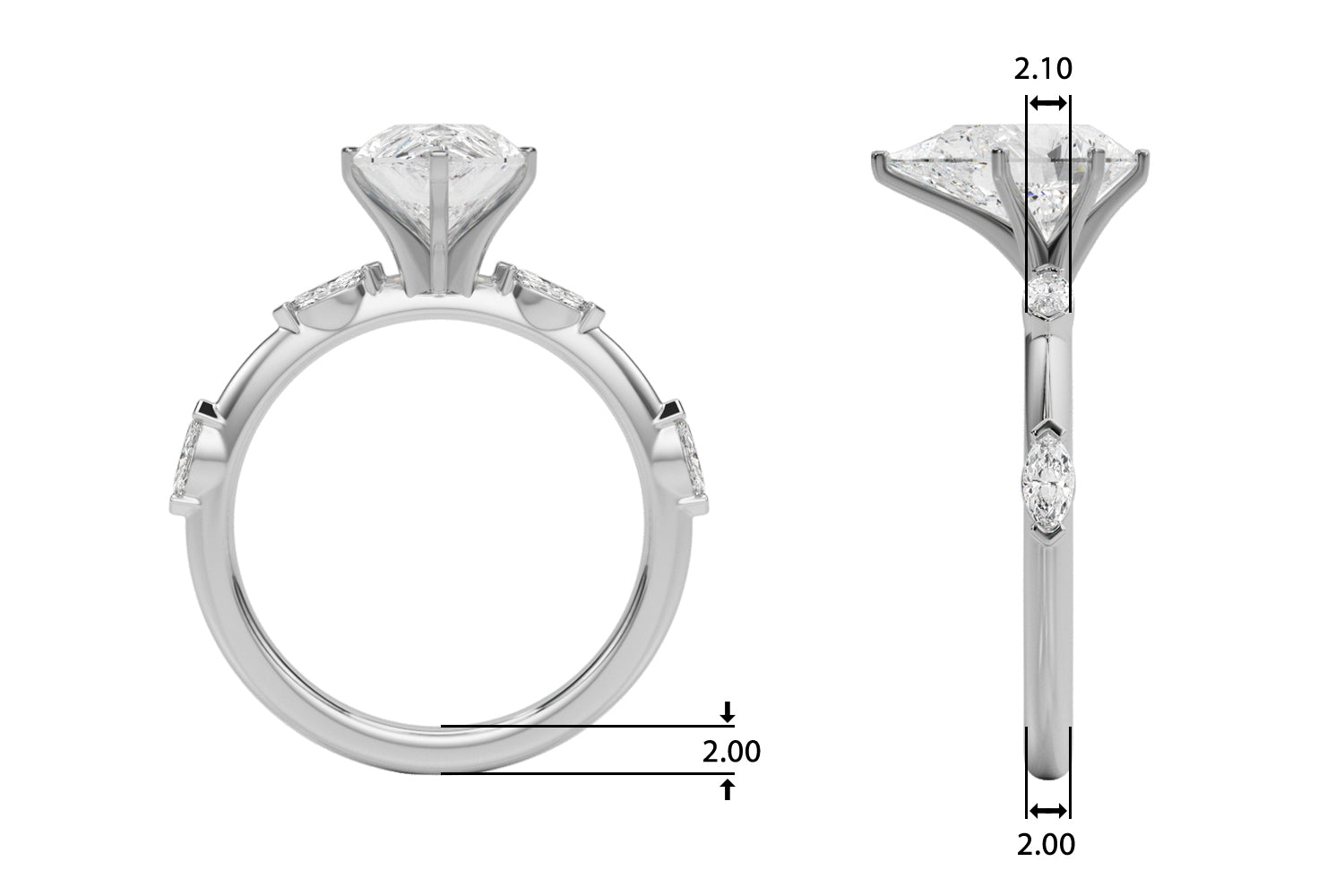 Sculpted Sidestone Marquise Diamond Engagement Ring — 9K/18K Gold & Platinum