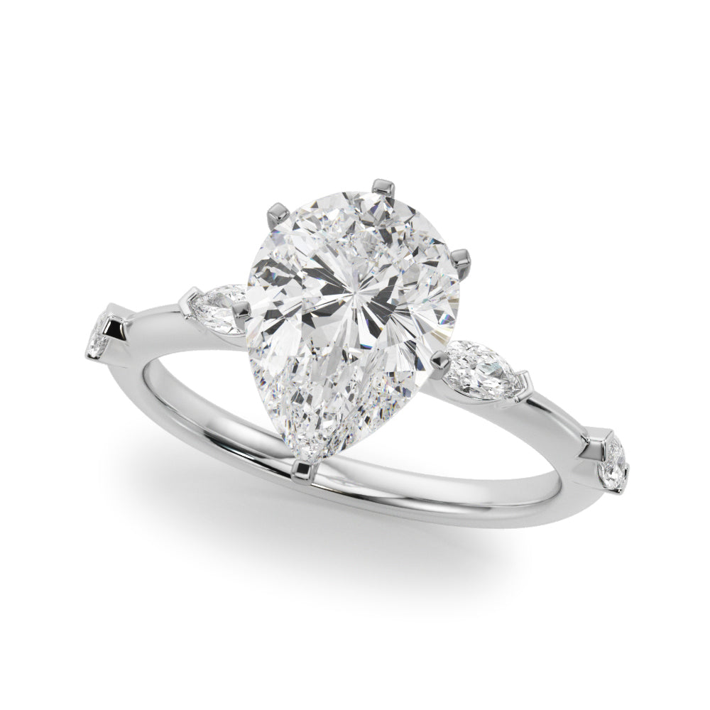 Sculpted Sidestone Marquise Diamond Engagement Ring — 9K/18K Gold & Platinum