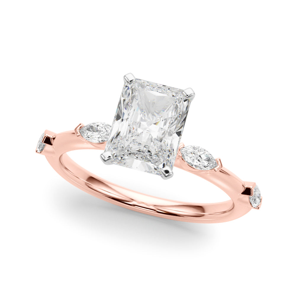 Sculpted Sidestone Marquise Diamond Engagement Ring — 9K/18K Gold & Platinum