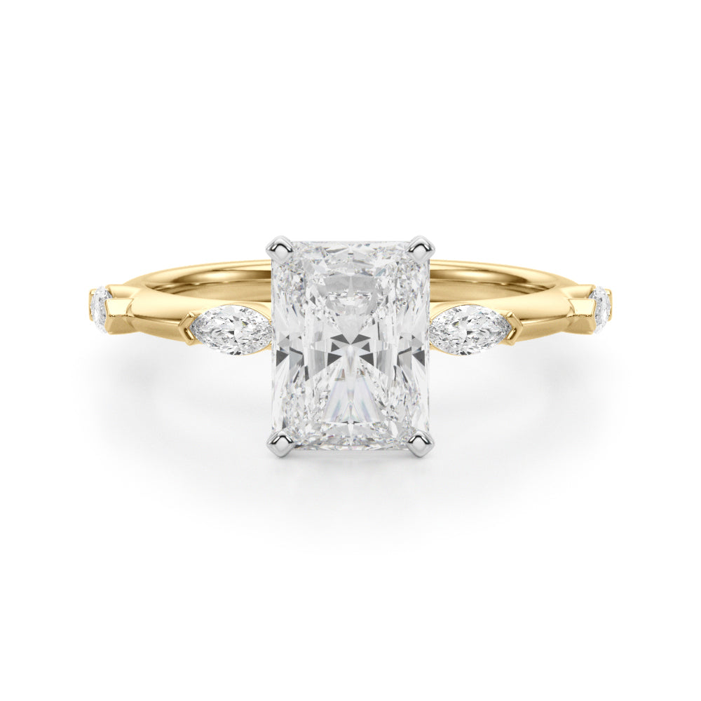 Sculpted Sidestone Marquise Diamond Engagement Ring — 9K/18K Gold & Platinum