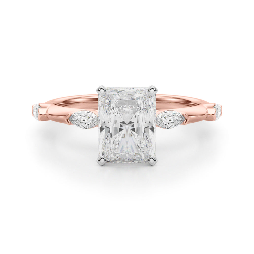 Sculpted Sidestone Marquise Diamond Engagement Ring — 9K/18K Gold & Platinum