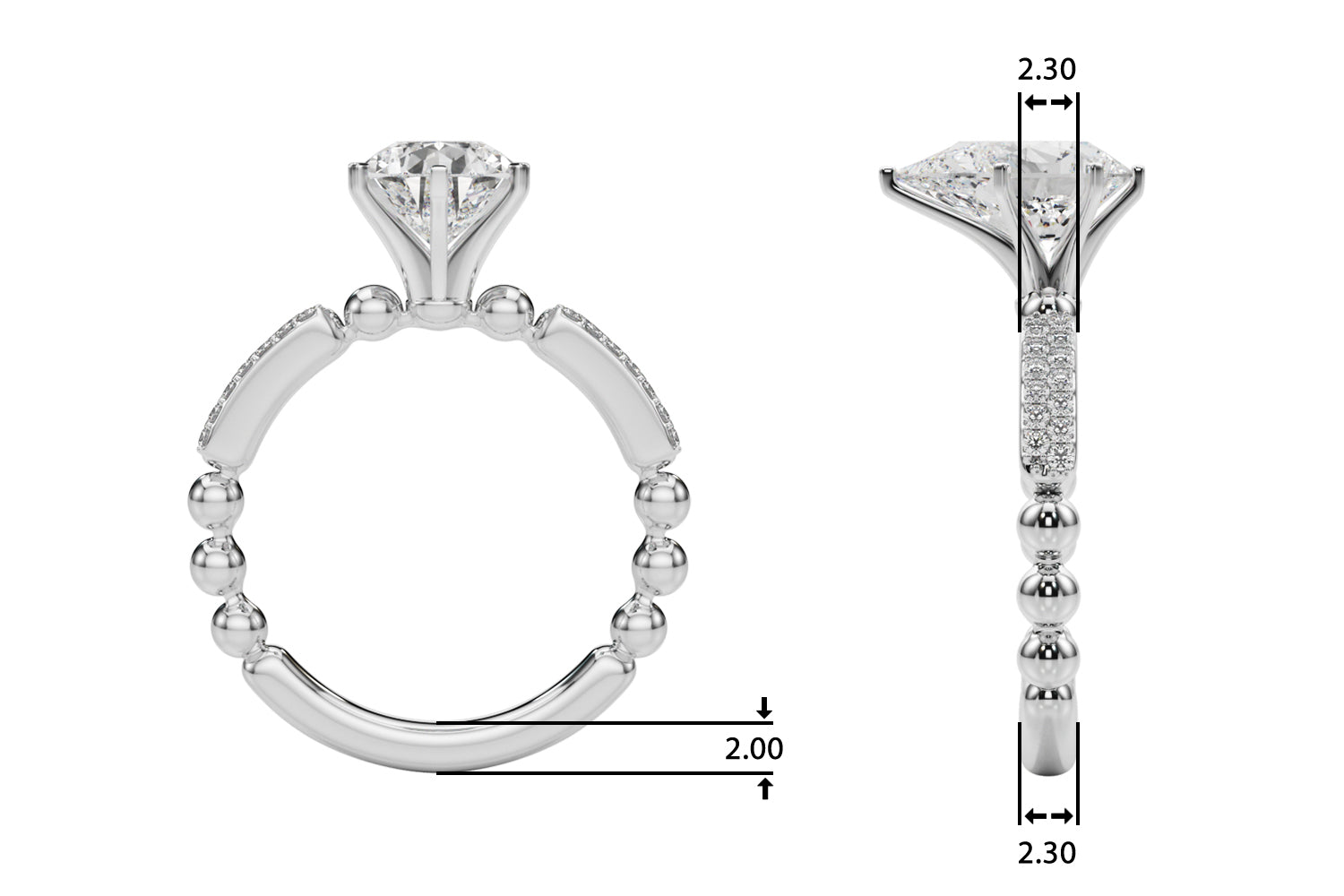 Radiant Sidestone Round Diamond Engagement Ring — 9K/18K Gold & Platinum