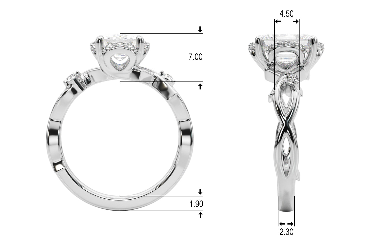 Majestic Twisted Shank Engagement Ring Round Diamond Engagement Ring — 9K/18K Gold & Platinum