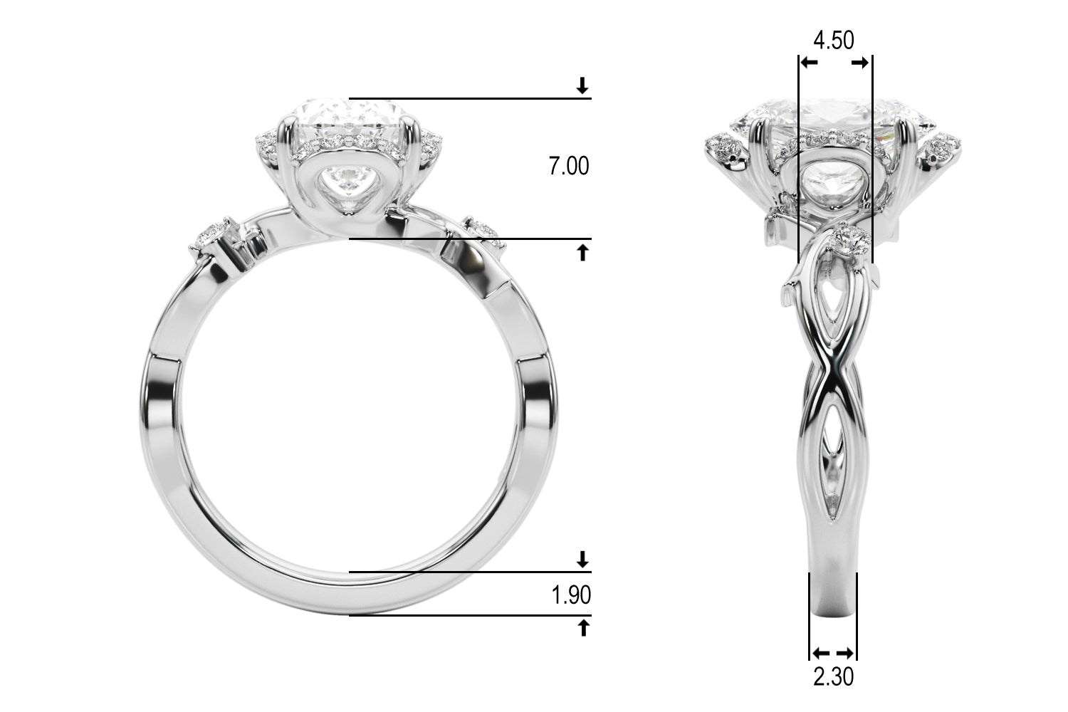 Majestic Twisted Shank Engagement Ring Round Diamond Engagement Ring — 9K/18K Gold & Platinum