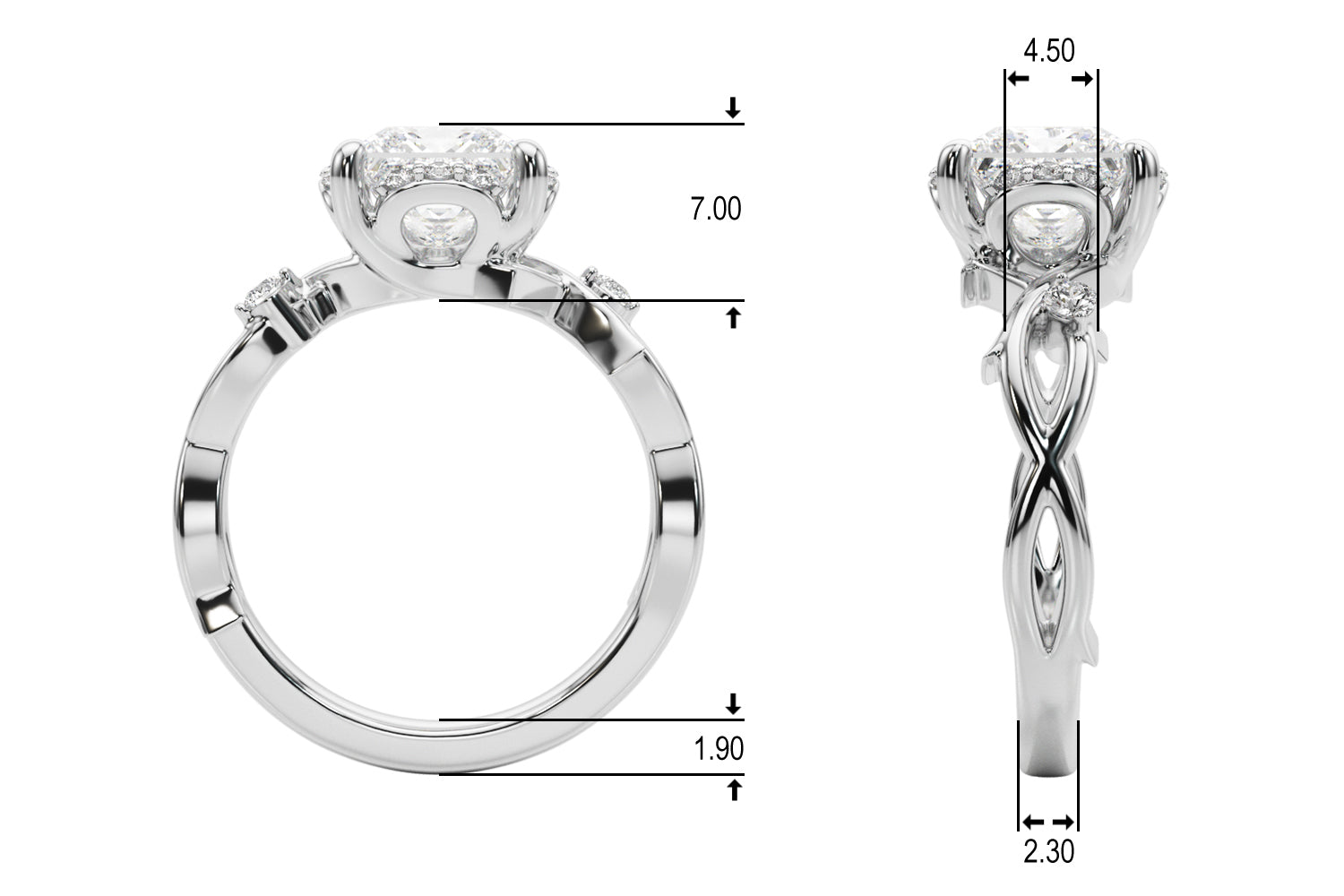 Majestic Twisted Shank Engagement Ring Round Diamond Engagement Ring — 9K/18K Gold & Platinum