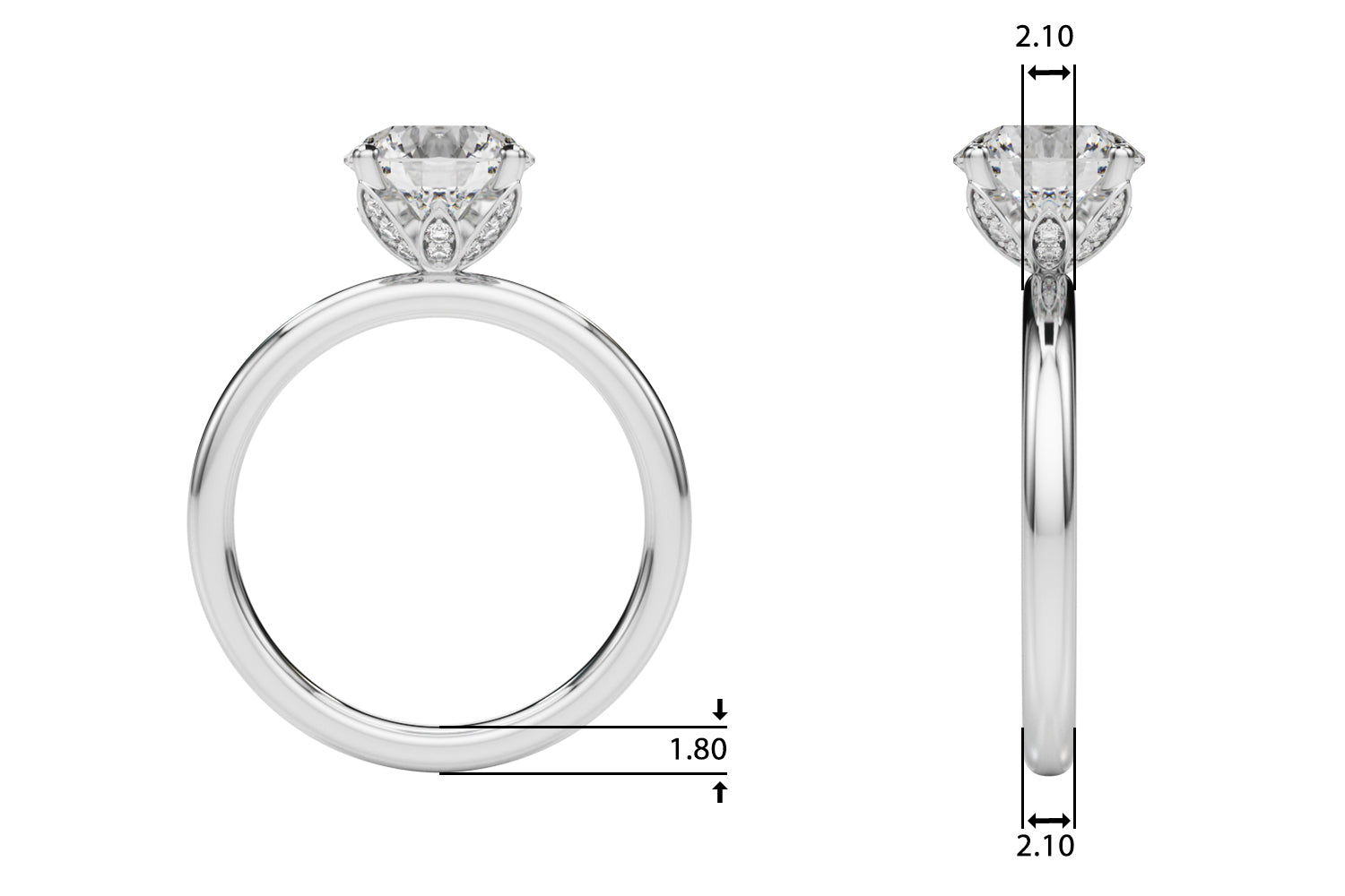 Romantic Sidestone Round Diamond Engagement Ring — 9K/18K Gold & Platinum