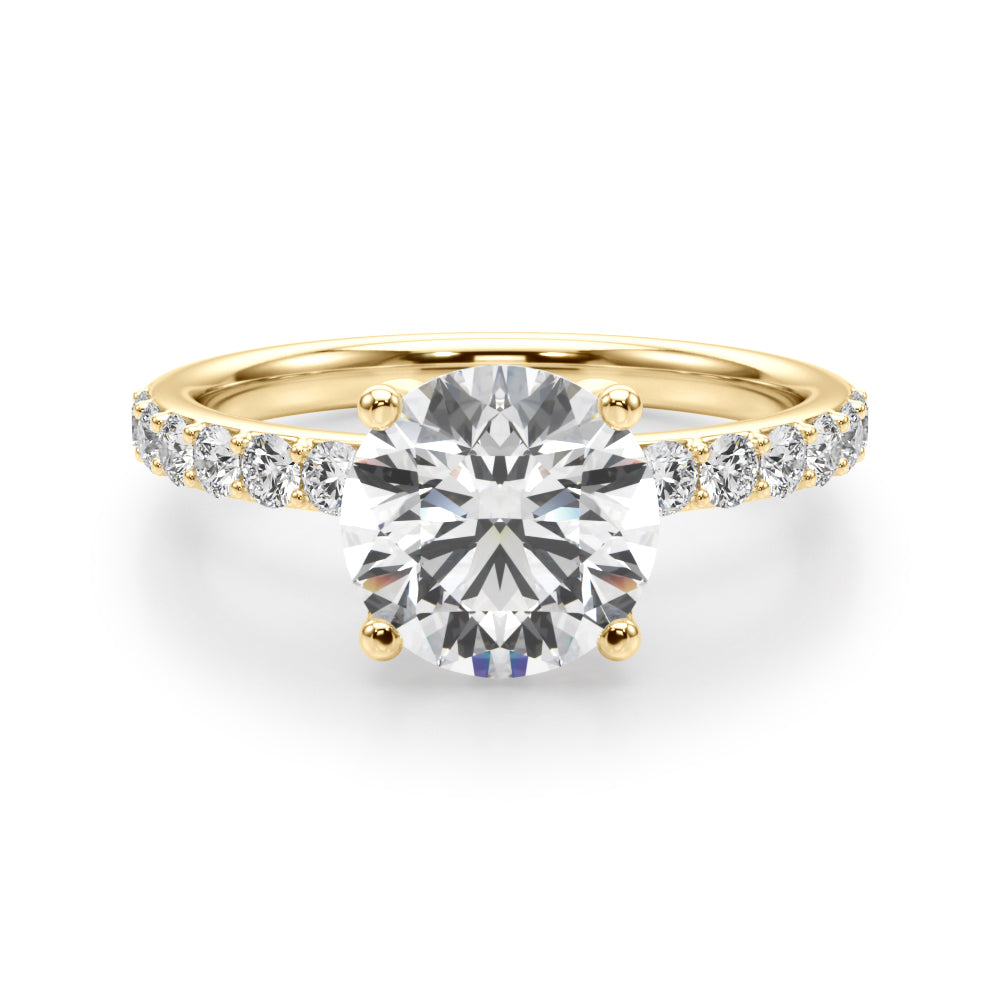 Statement Sidestone Round Diamond Engagement Ring — 9K/18K Gold & Platinum