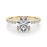 Statement Sidestone Round Diamond Engagement Ring — 9K/18K Gold & Platinum