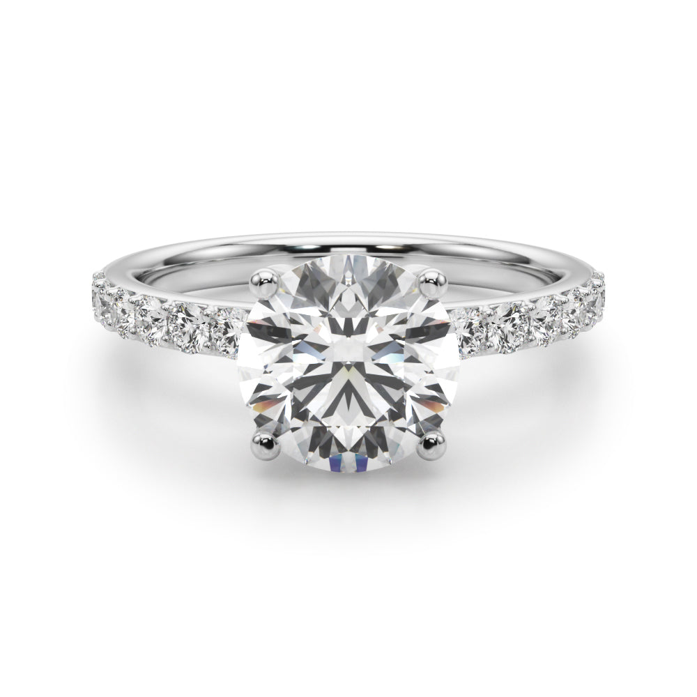 Statement Sidestone Round Diamond Engagement Ring — 9K/18K Gold & Platinum