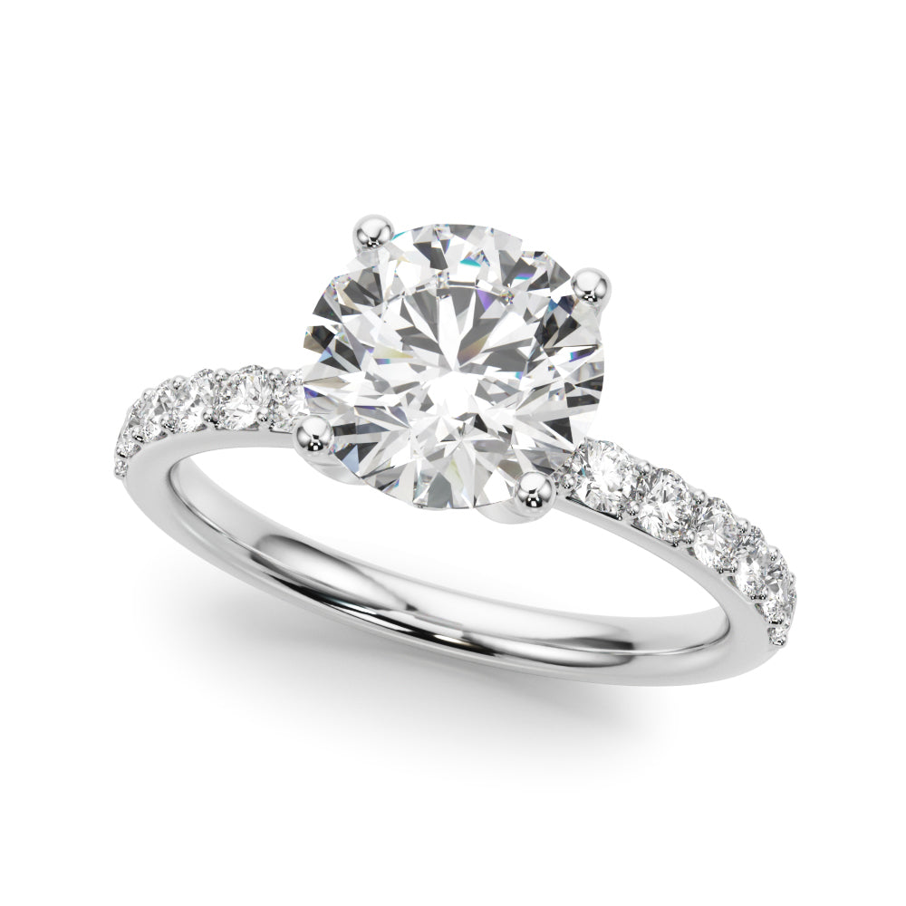 Statement Sidestone Round Diamond Engagement Ring — 9K/18K Gold & Platinum