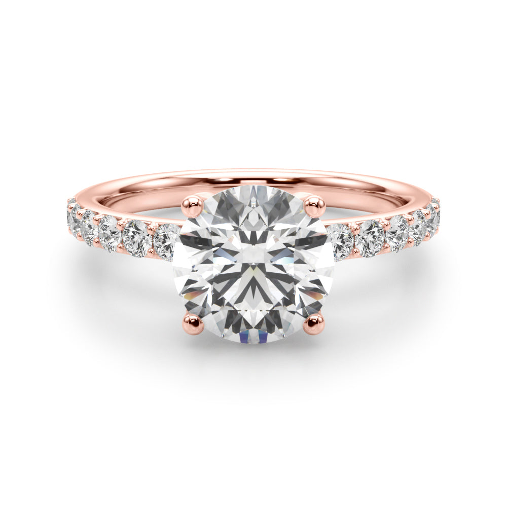 Statement Sidestone Round Diamond Engagement Ring — 9K/18K Gold & Platinum