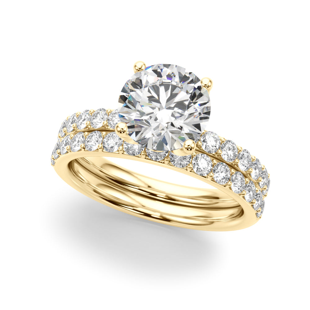 Statement Sidestone Round Diamond Engagement Ring — 9K/18K Gold & Platinum