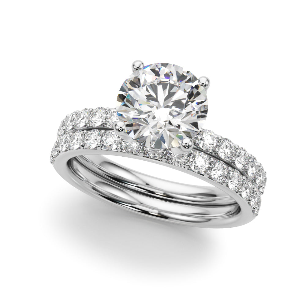 Statement Sidestone Round Diamond Engagement Ring — 9K/18K Gold & Platinum