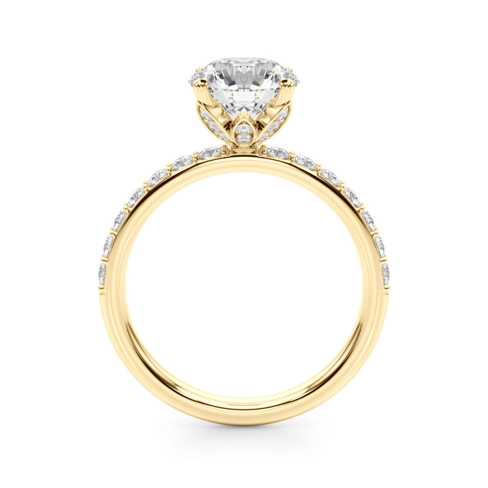 Statement Sidestone Round Diamond Engagement Ring — 9K/18K Gold & Platinum