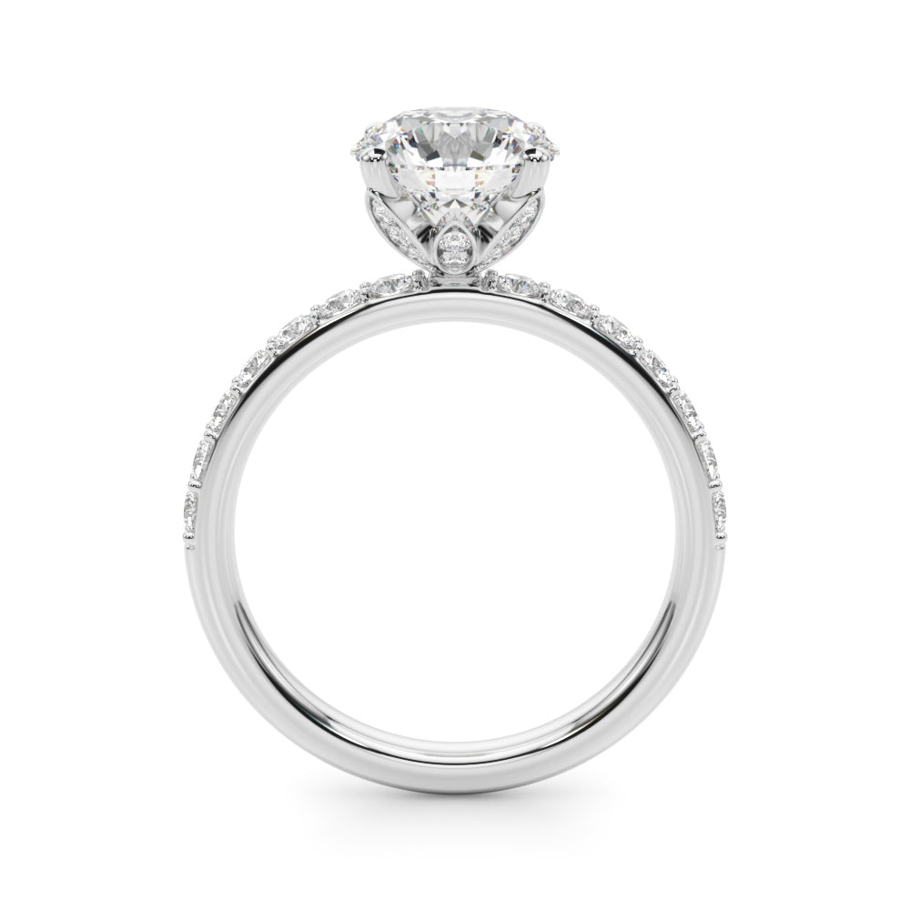 Statement Sidestone Round Diamond Engagement Ring — 9K/18K Gold & Platinum