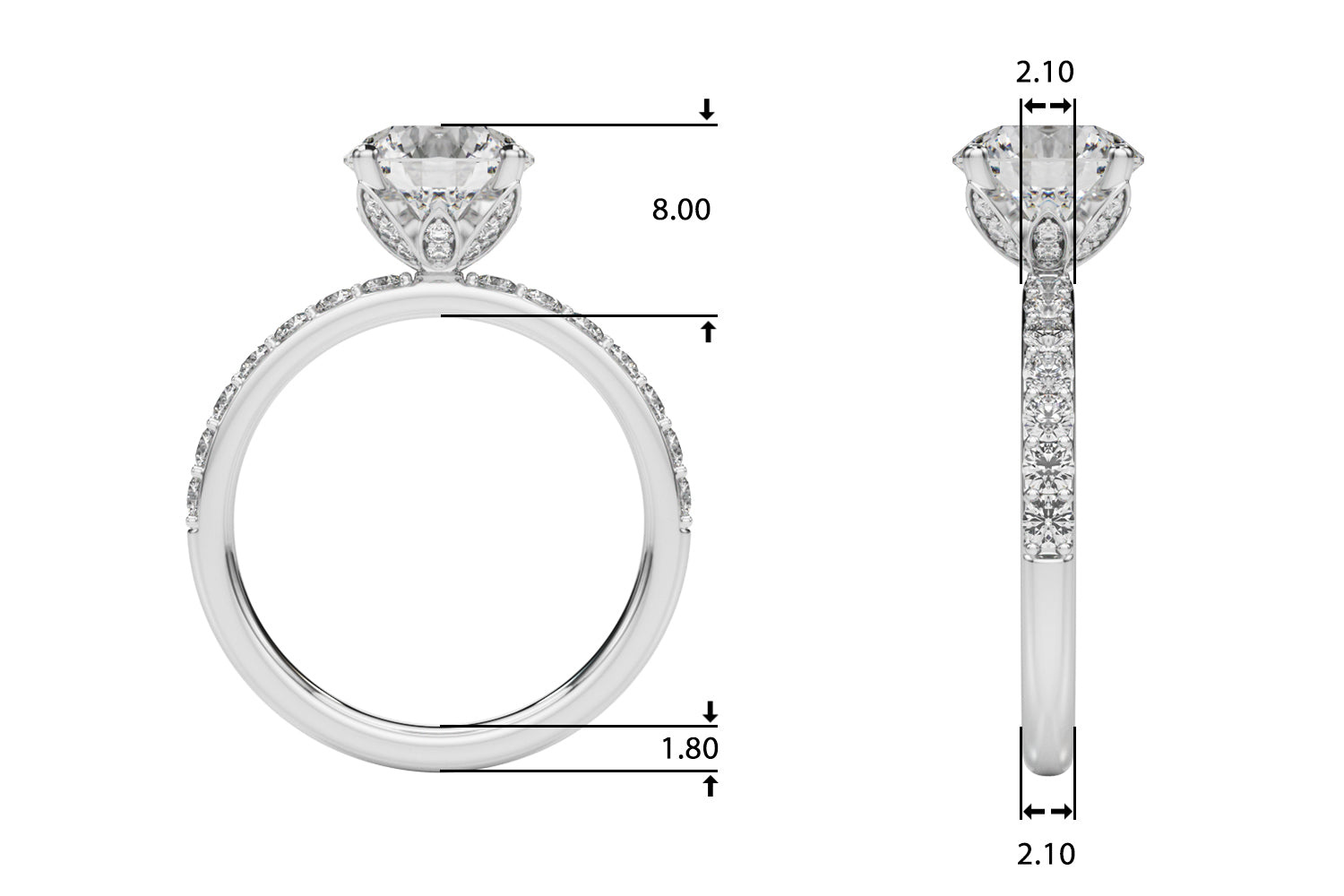 Statement Sidestone Round Diamond Engagement Ring — 9K/18K Gold & Platinum