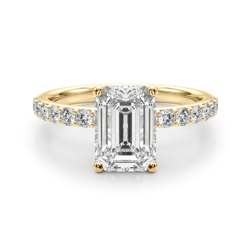 Opulent Sidestone Emerald Diamond Engagement Ring — 9K/18K Gold & Platinum
