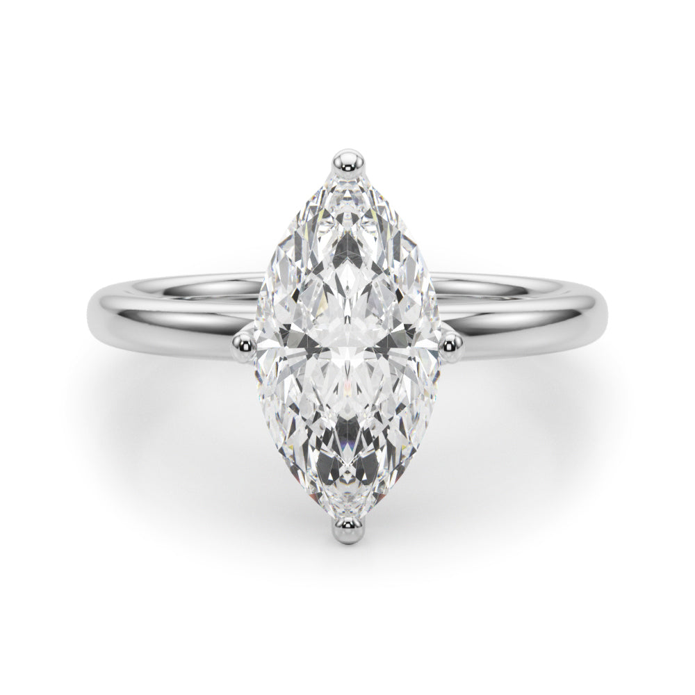 Statement Sidestone Marquise Diamond Engagement Ring — 9K/18K Gold & Platinum