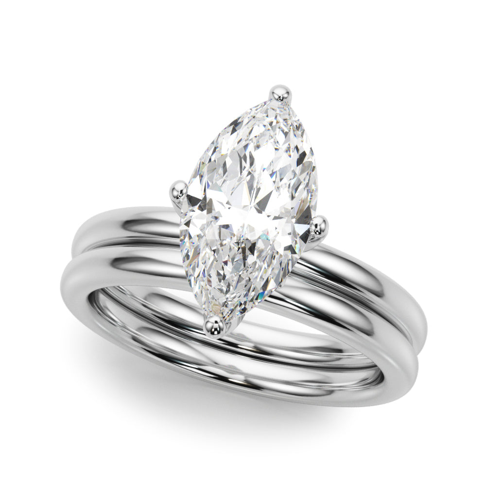 Statement Sidestone Marquise Diamond Engagement Ring — 9K/18K Gold & Platinum