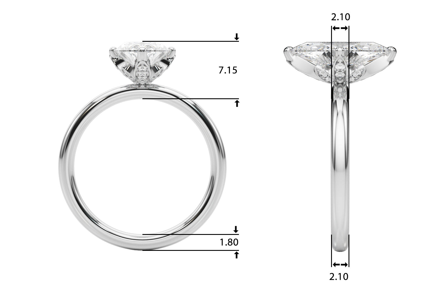 Statement Sidestone Marquise Diamond Engagement Ring — 9K/18K Gold & Platinum