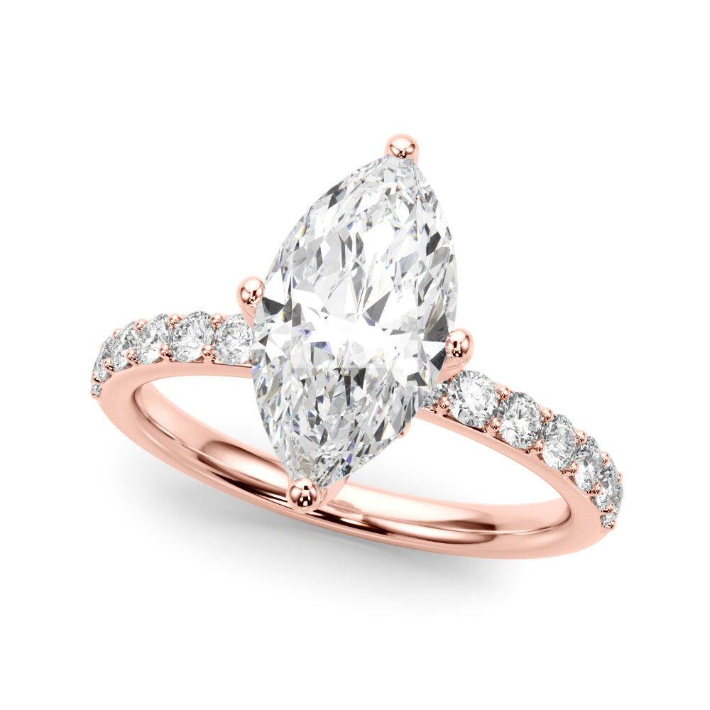 Exquisite Sidestone Marquise Diamond Engagement Ring — 9K/18K Gold & Platinum