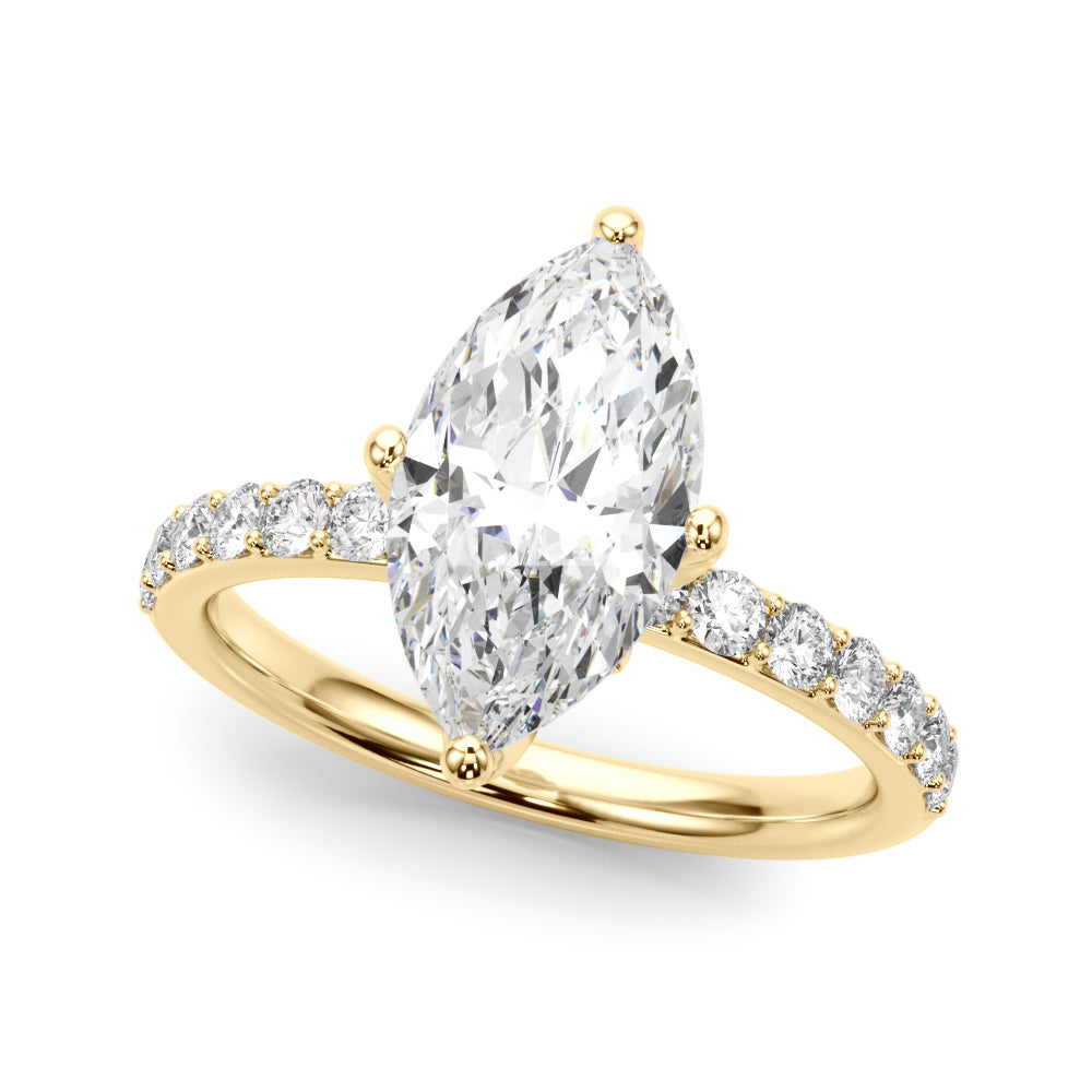 Exquisite Sidestone Marquise Diamond Engagement Ring — 9K/18K Gold & Platinum