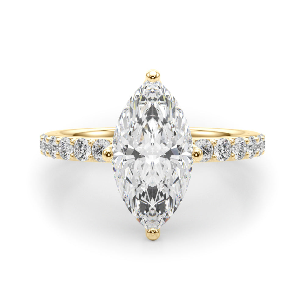 Exquisite Sidestone Marquise Diamond Engagement Ring — 9K/18K Gold & Platinum