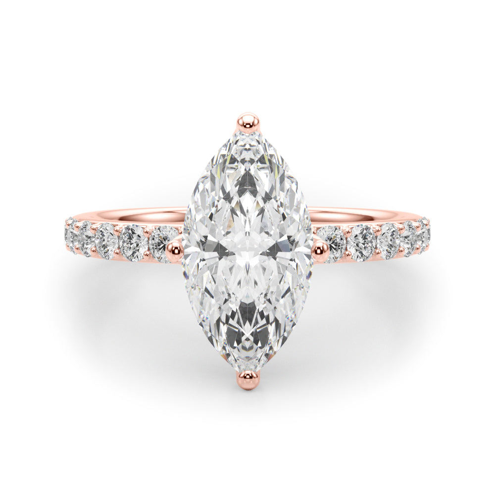 Exquisite Sidestone Marquise Diamond Engagement Ring — 9K/18K Gold & Platinum