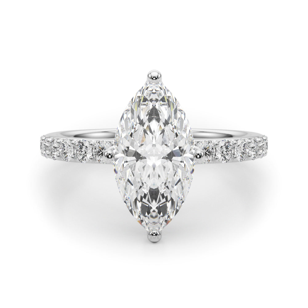 Exquisite Sidestone Marquise Diamond Engagement Ring — 9K/18K Gold & Platinum