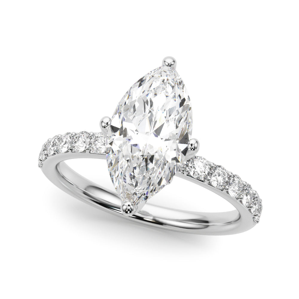 Exquisite Sidestone Marquise Diamond Engagement Ring — 9K/18K Gold & Platinum