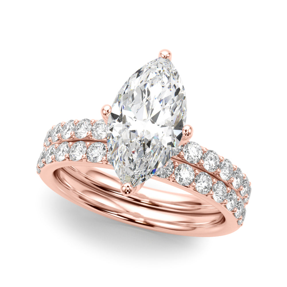Exquisite Sidestone Marquise Diamond Engagement Ring — 9K/18K Gold & Platinum