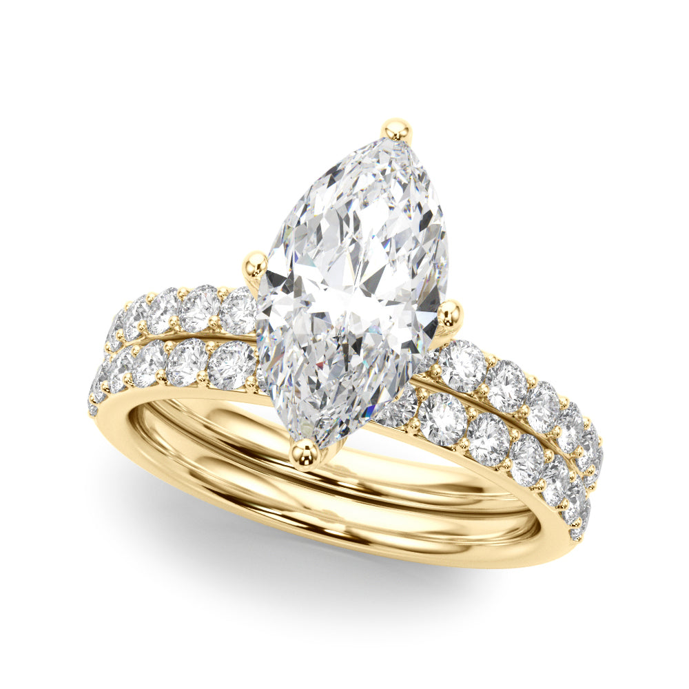Exquisite Sidestone Marquise Diamond Engagement Ring — 9K/18K Gold & Platinum