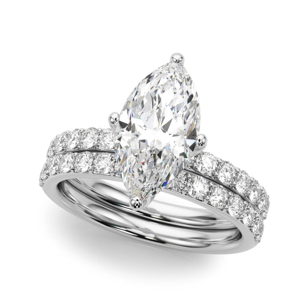 Exquisite Sidestone Marquise Diamond Engagement Ring — 9K/18K Gold & Platinum