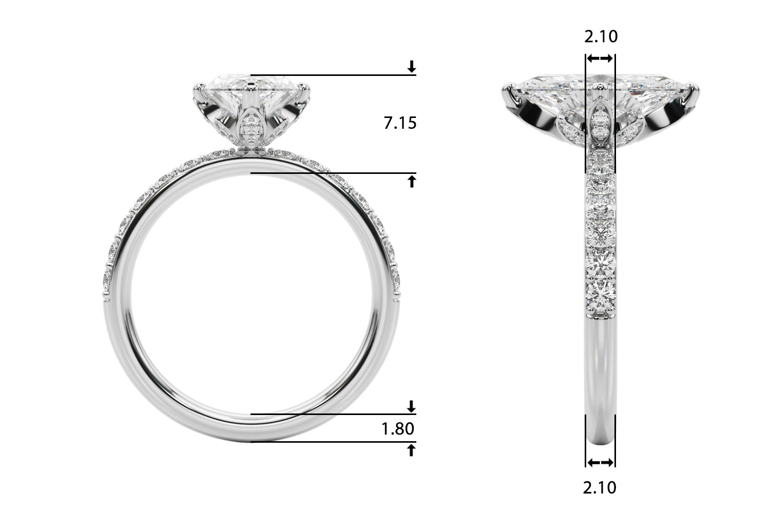 Exquisite Sidestone Marquise Diamond Engagement Ring — 9K/18K Gold & Platinum