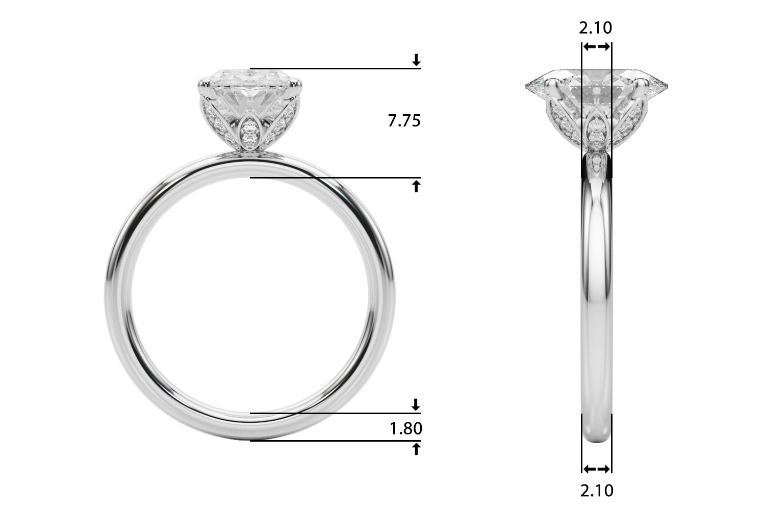 Regal Sidestone Oval Diamond Engagement Ring — 9K/18K Gold & Platinum