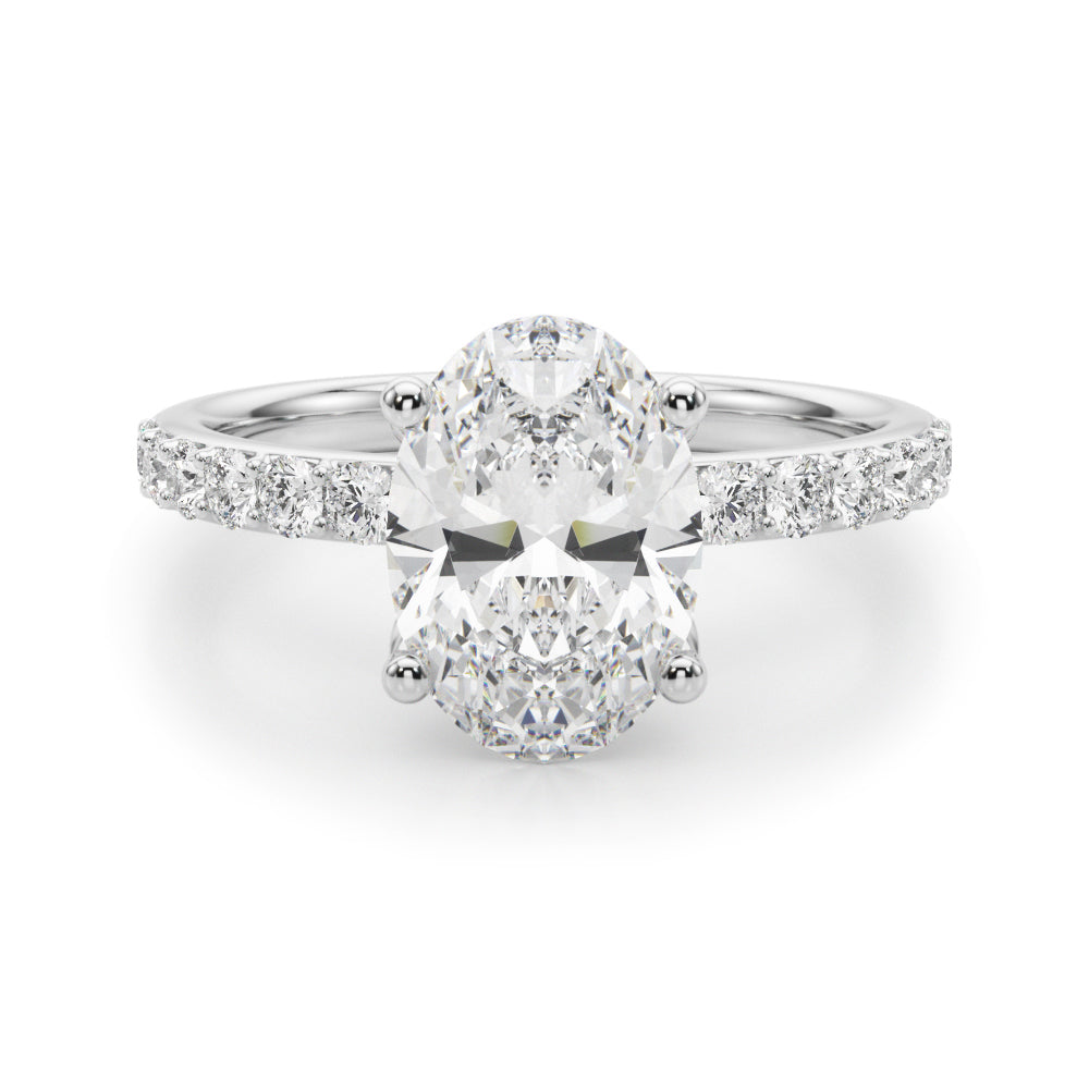 Sophisticated Sidestone Oval Diamond Engagement Ring — 9K/18K Gold & Platinum