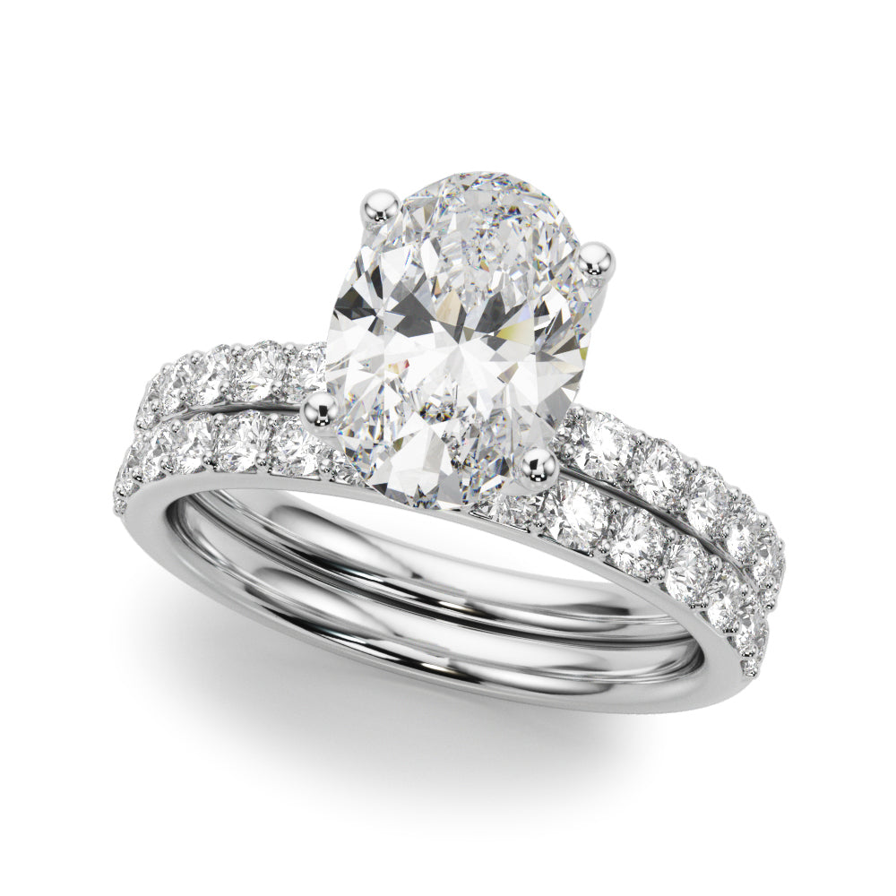 Sophisticated Sidestone Oval Diamond Engagement Ring — 9K/18K Gold & Platinum