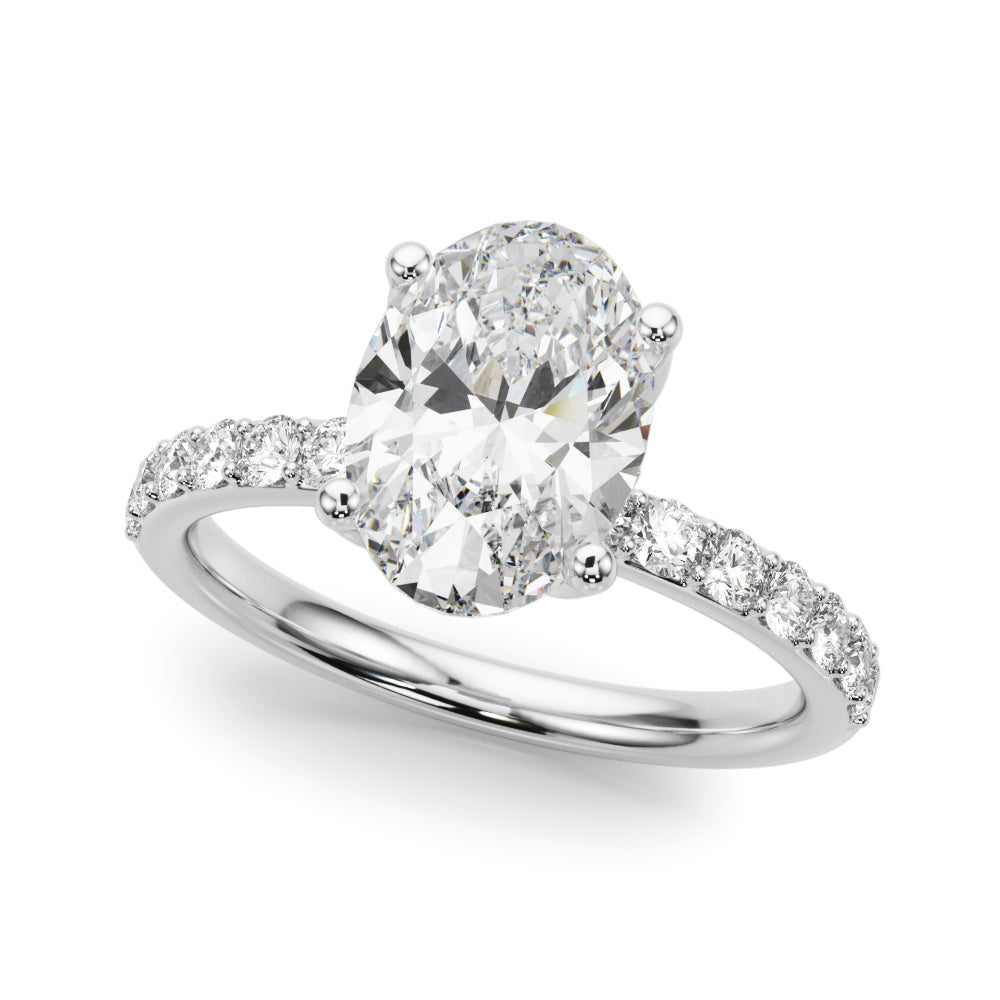 Sophisticated Sidestone Oval Diamond Engagement Ring — 9K/18K Gold & Platinum