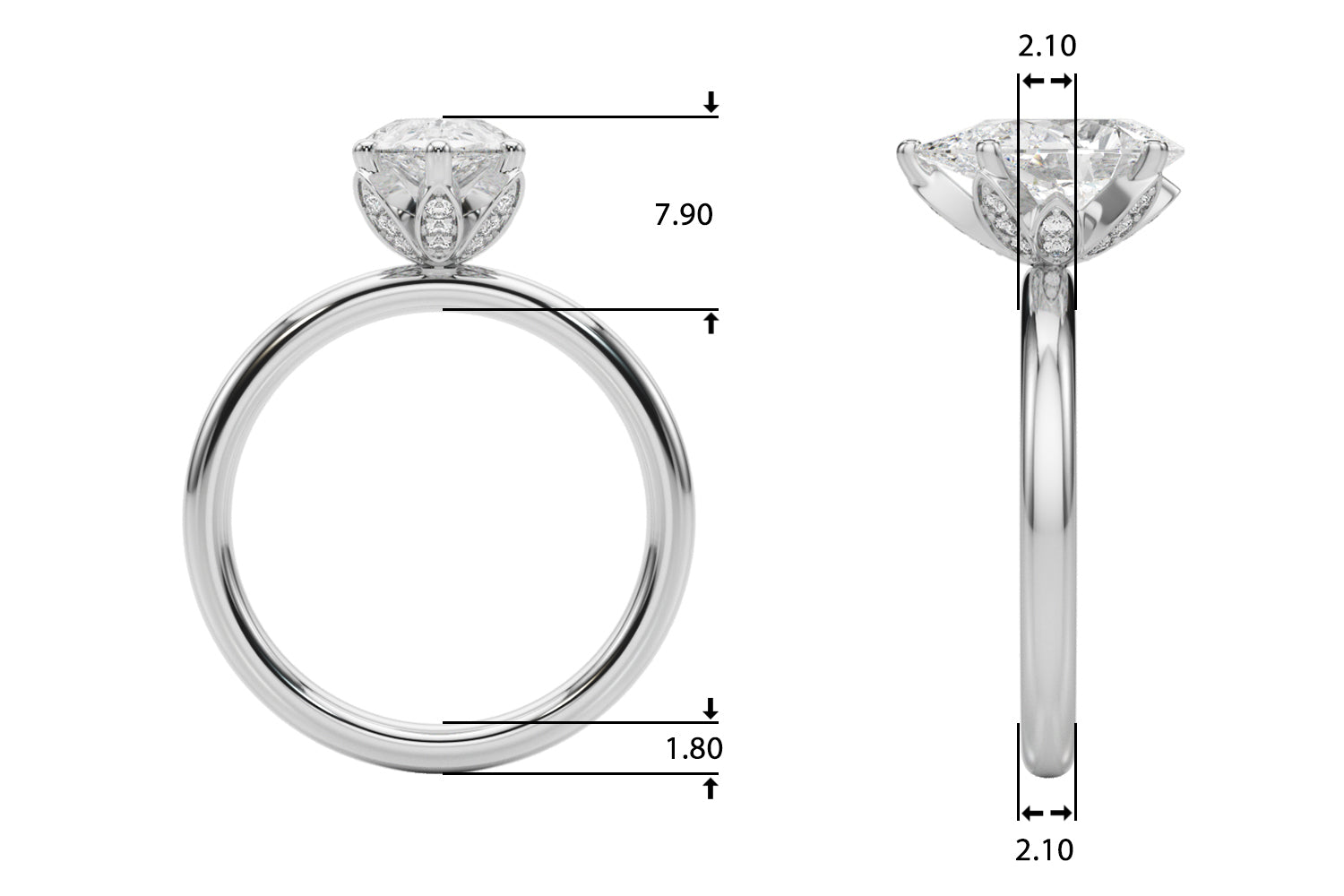 Eternal Sidestone Pear Diamond Engagement Ring — 9K/18K Gold & Platinum