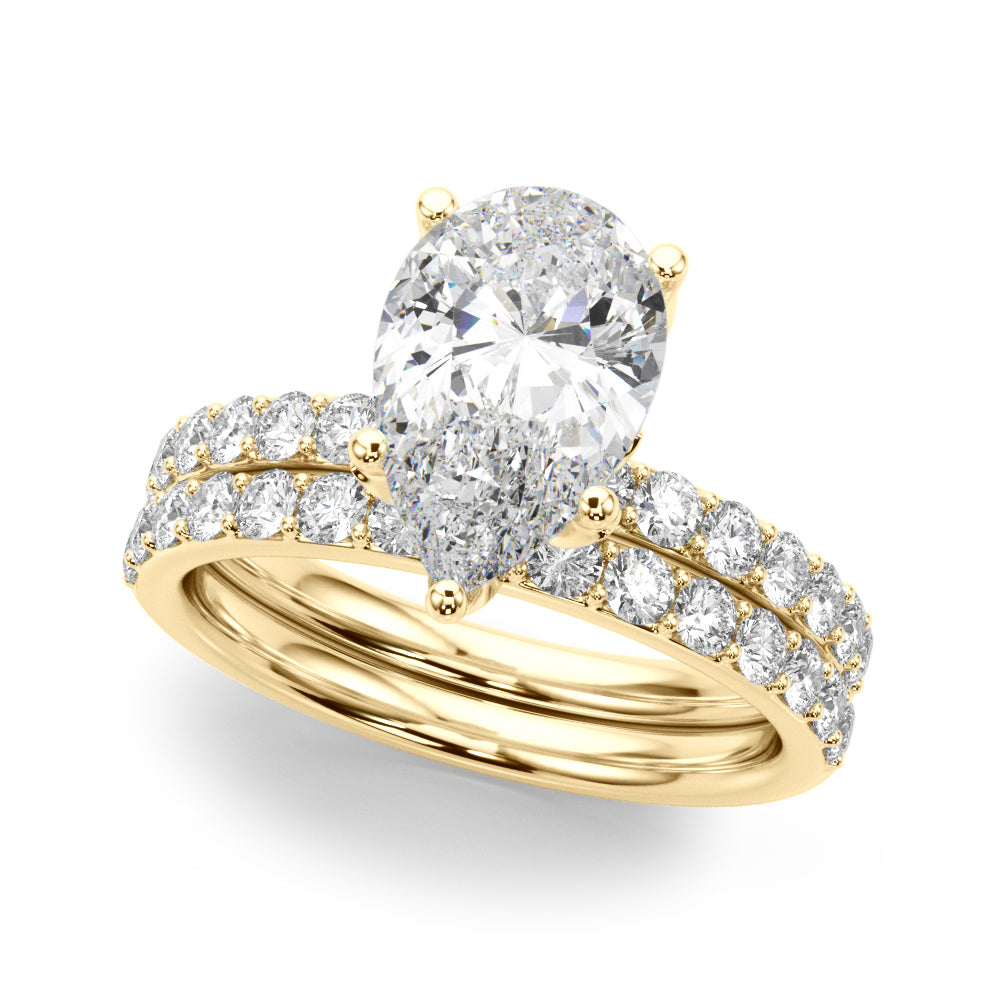 Radiant Sidestone Pear Diamond Engagement Ring — 9K/18K Gold & Platinum