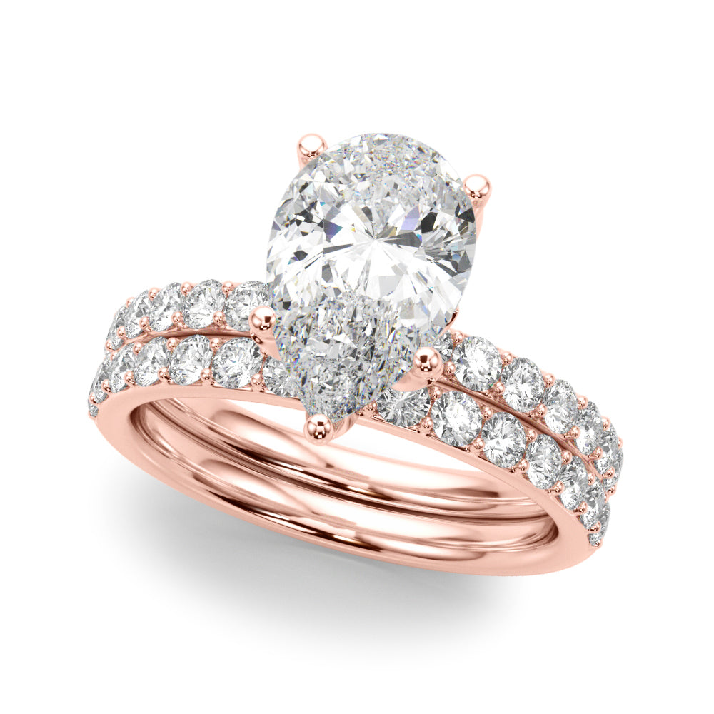 Radiant Sidestone Pear Diamond Engagement Ring — 9K/18K Gold & Platinum