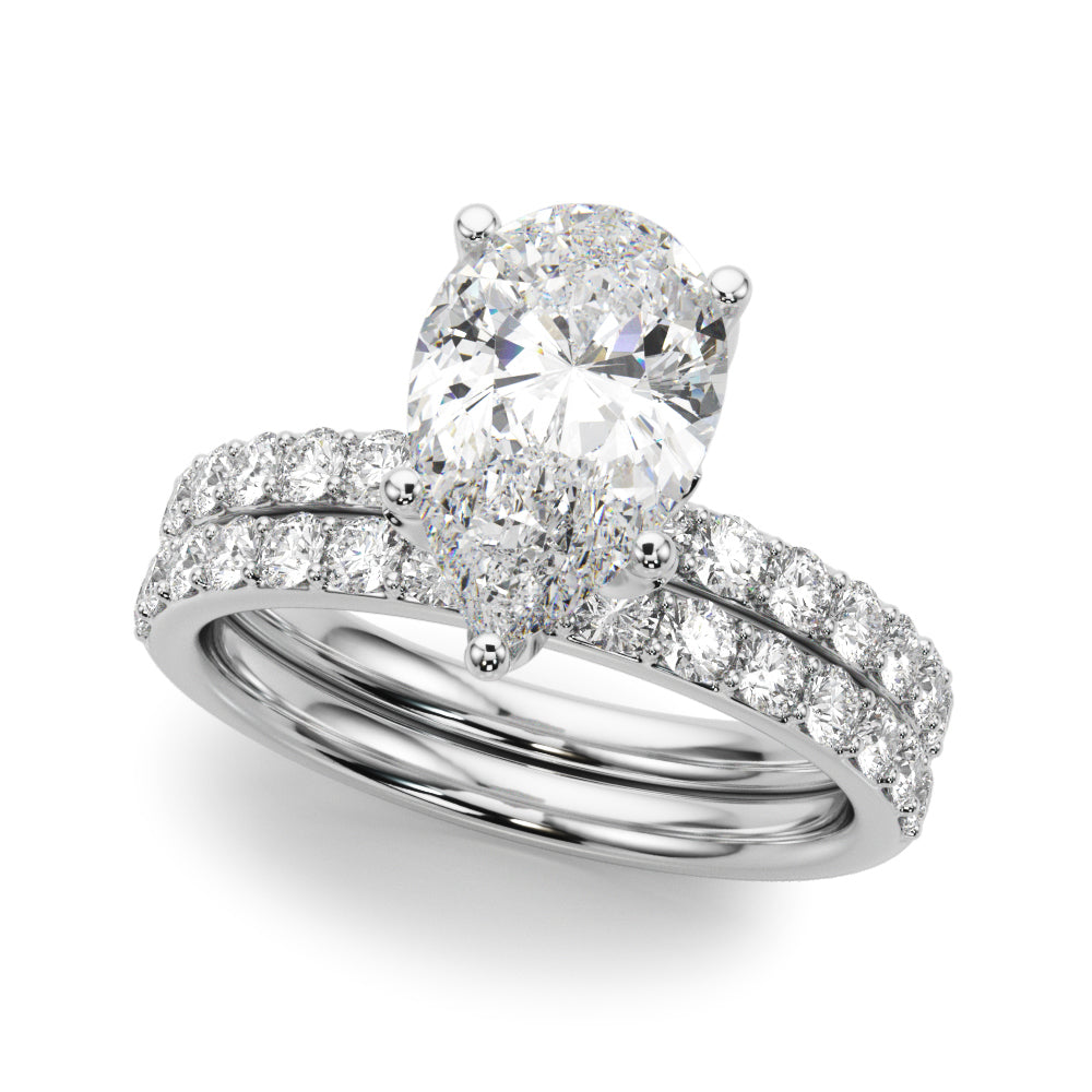 Radiant Sidestone Pear Diamond Engagement Ring — 9K/18K Gold & Platinum