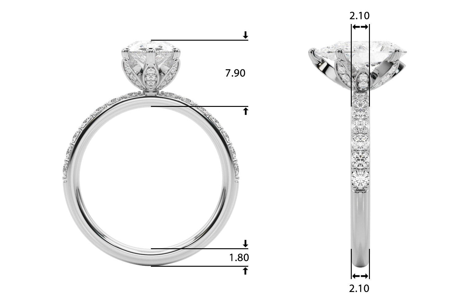 Radiant Sidestone Pear Diamond Engagement Ring — 9K/18K Gold & Platinum